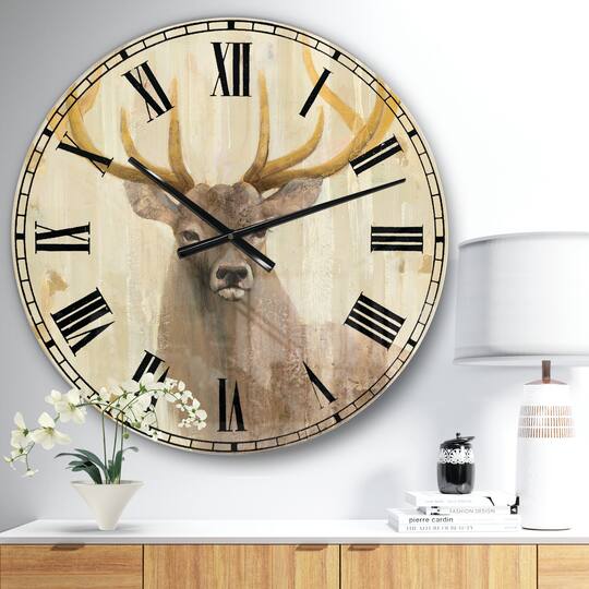 Designart 'Goldern Deer Iii Farmhouse Wall Clock